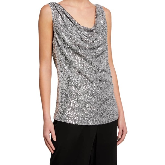 St John Starlight Sequined Cowl Neck Shell 🍸✨ - Picture 1 of 10